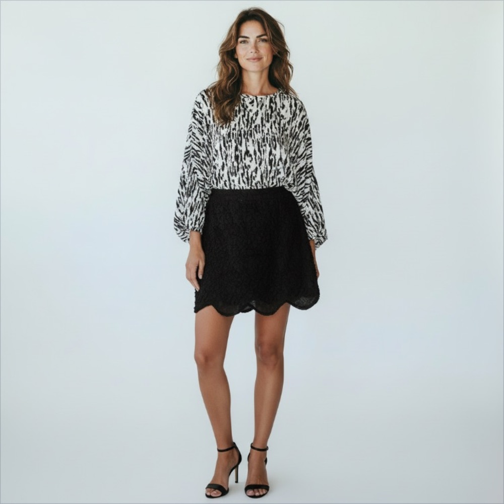 Lily White Paris Brand - Black Lace Scallop Hem Mini Skirt